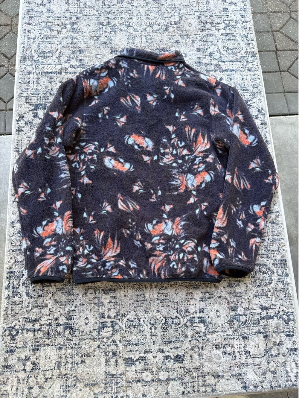 Patagonia Synchilla Fleece Pullover Sweater S Floral Navy Orange Snap Pocket - Picture 2 of 6